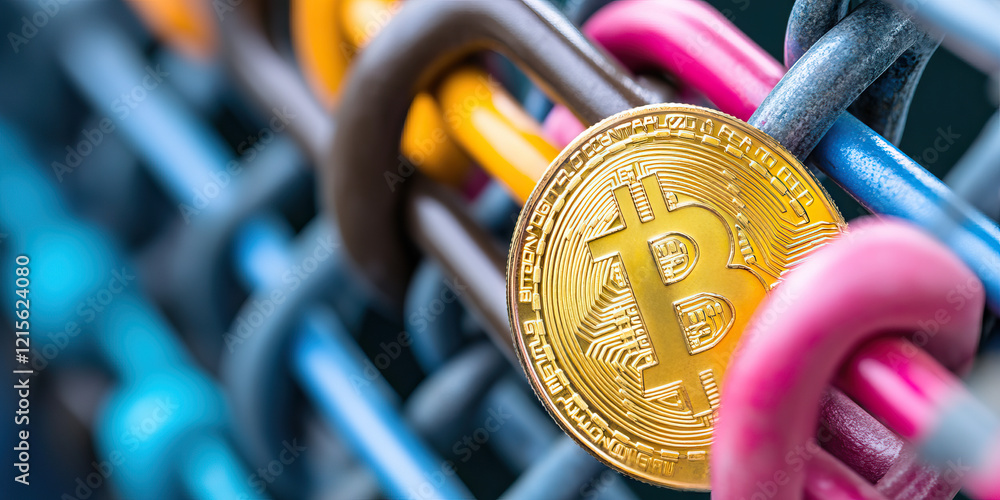 Aufkleber bitcoin cryptocurrency within multicolored chain links