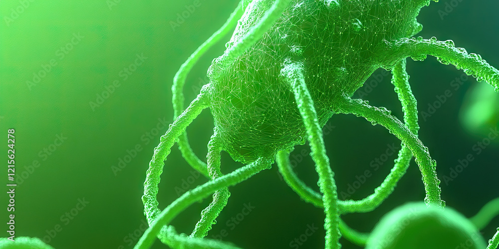 Poster digital rendering of a microorganism with appendages