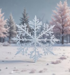 Fototapeta premium Delicate snowflake border surrounding a minimalist winter scene with soft pastel colors, whites and creams, frosted windows, ice crystals