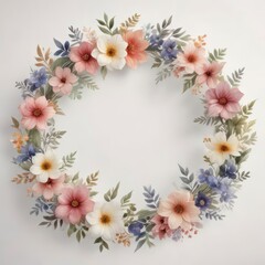 Obraz premium Delicate watercolor floral wreath on a white background, abstract florals, flower patterns, floral wreath