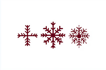 Three Maroon Snowflake Icons on White Background