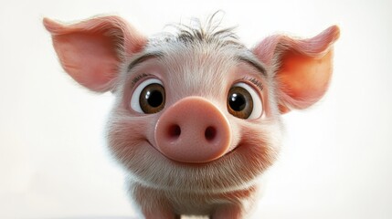 Adorable animated pig with big eyes and floppy ears