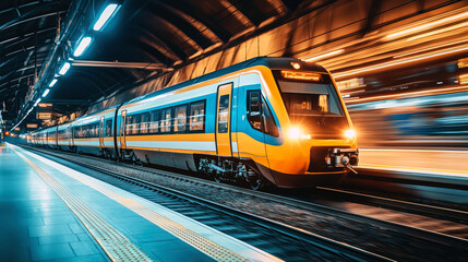 Naklejka premium High-Speed Train in Motion: A Glimpse of Modern Rail Travel