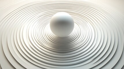 Fototapeta premium A minimalist 2D pattern of concentric circles in subtle gradients, contrasted by a bold, oversized 3D sphere emerging from the center