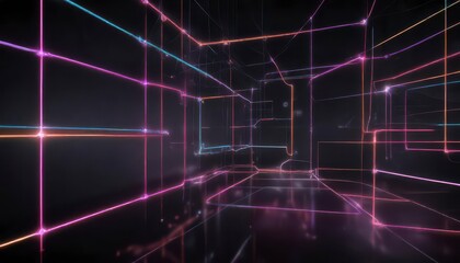 Fototapeta premium Network of glowing neon lines and codes on a dark background , circuit, futuristic world, global connectivity