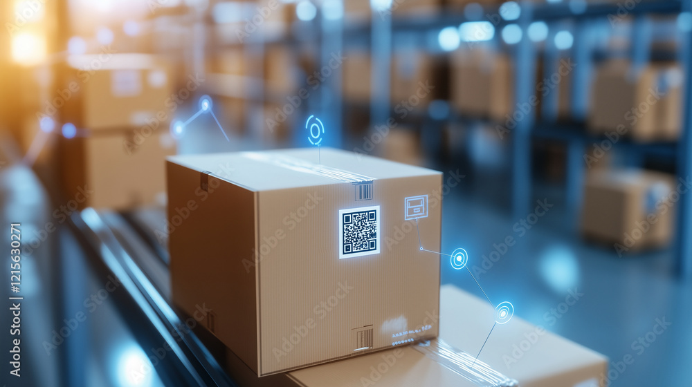 Poster futuristic warehouse with smart logistics and digital systems: a seamless supply chain environment w