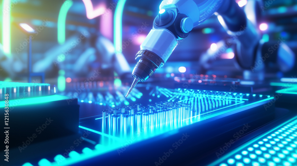 Aufkleber smart industry robot arms for digital factory: a futuristic factory scene featuring advanced robot a
