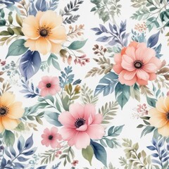 Watercolor floral motifs on white background with pastel colors ,  white background,  colors,  flowers