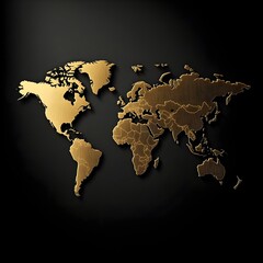 Fototapeta na wymiar World map depicted with golden lines on a sleek black background, luxury theme.
