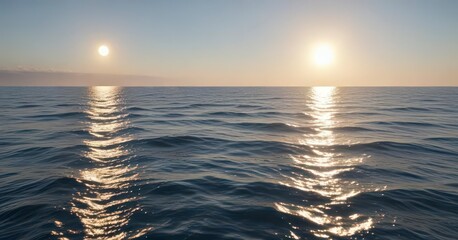 Fototapeta premium Soft blue hues of sunlight dance across the surface of the ocean , water, light, sun