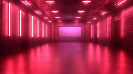 Fototapeta premium A minimalist 3D abstract background with glowing geometric lines forming a grid, centered around a blank area.