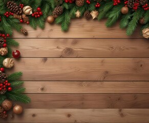 Wooden Christmas banner with natural elements, natural,  foliage,  ornament