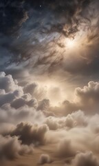 Obraz premium Vast starry sky with swirling clouds and wispy strands of fog on a weathered parchment background, nostalgic atmosphere, old parchment, vintage paper