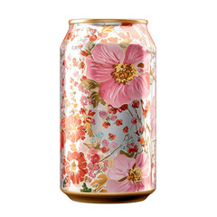 Colorful Floral Design on Beverage Can Isolated on transparent background