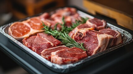 Raw lamb chops, rosemary, grill prep