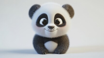 Fototapeta premium Cute cartoon baby panda with big eyes and fluffy fur on light background