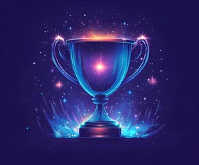 Trophy icon surrounded by glowing stars, symbolizing victory and achievement.