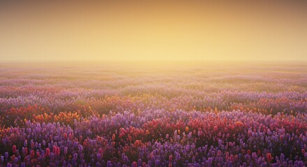 Fototapeta premium A glowing meadow filled with flowers that change color as the wind blows