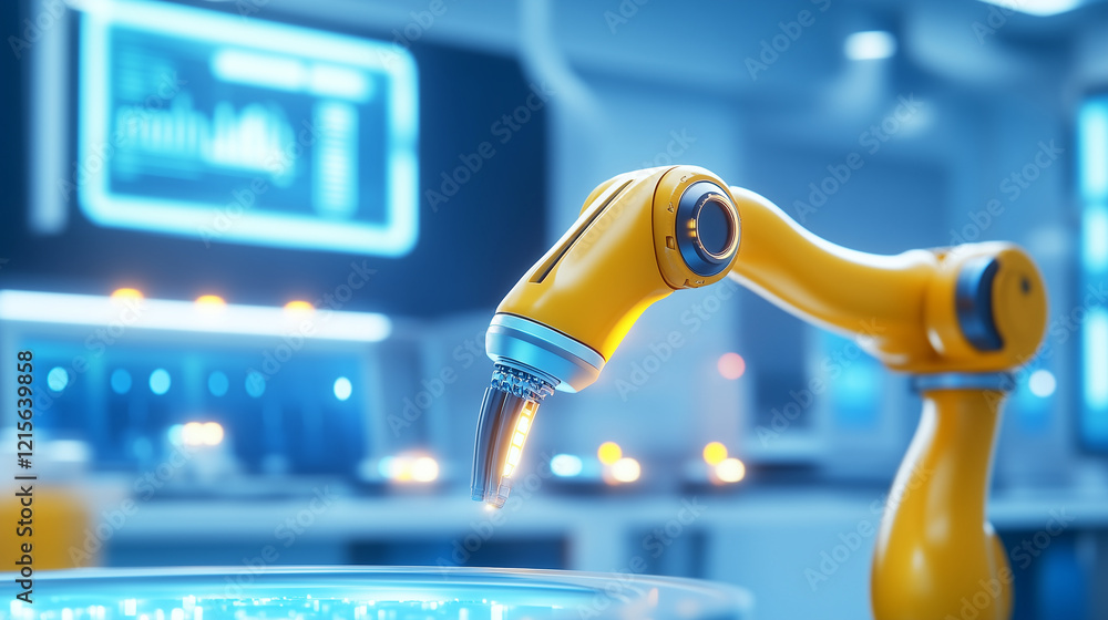Aufkleber advanced robotic arm in automated production line: a high-tech industrial robot arm performing intri