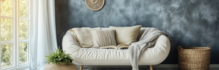 Versatile and Chic Living Space with Trendy Interior and Exterior Design Elements for Commercial or Editorial Use