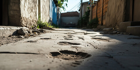 Footprints on a Stone Alleyway Pavement