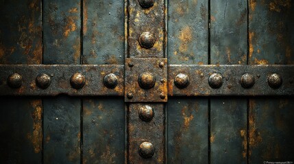 Fototapeta premium Rusty metal gate texture; dark background, design element