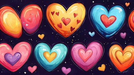 Groovy lovely hearts stickers in a funky retro 60s-70s cartoon style for Valentine's Day.