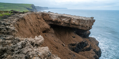 Obraz premium Coastal Cliff Erosion and Landslide