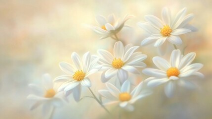 A captivating image of a cluster of daisies with bright white petals and a sunny yellow center, highlighting their simple and cheerful beauty.