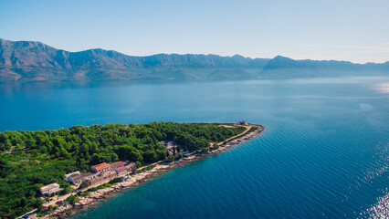 Scenic Aerial View of Sucuraj Town on Hvar Island, Southern Croatia. Pristine Beaches, Mediterranean Charm, and Adriatic Sea
