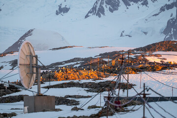 Pink beautiful dawn in Antarctica. Nature in Antarctica.