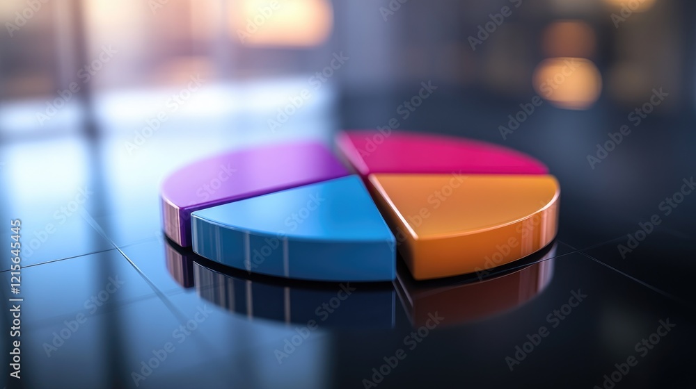 Poster a close-up of a d pie chart with gradient colors, showcasing financial statistics, with each slice s