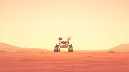 Fototapeta premium Mars rover on red planet, sunset.