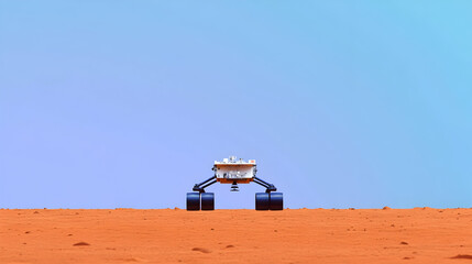 Mars rover on red planet surface under a clear sky.