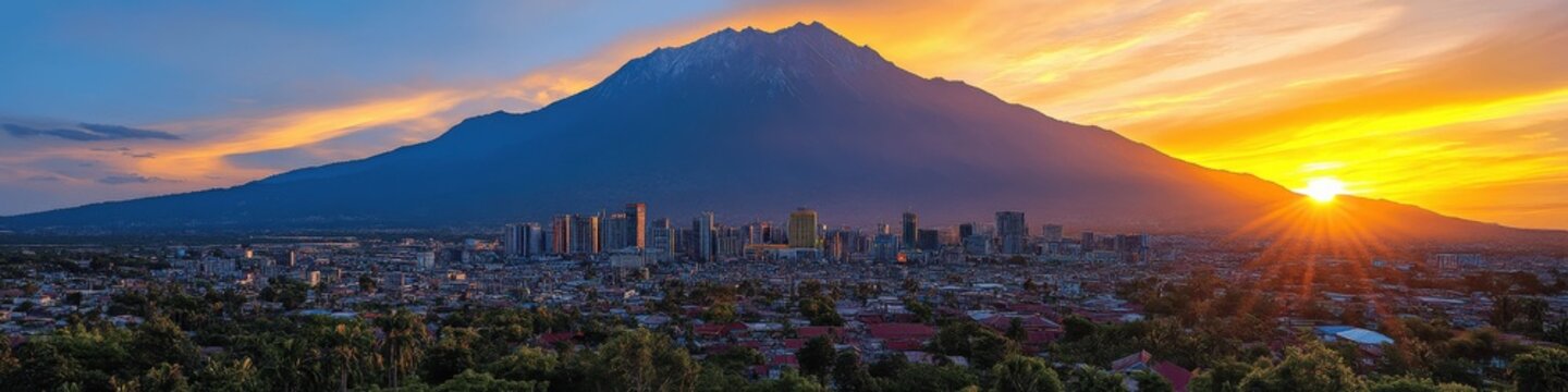 Breathtaking Aerial View of Arusha City at Sunset with Majestic Mount Meru in the Background Tanzania Scenic Landscape Vibrant Sky and Urban Skyline Panorama
