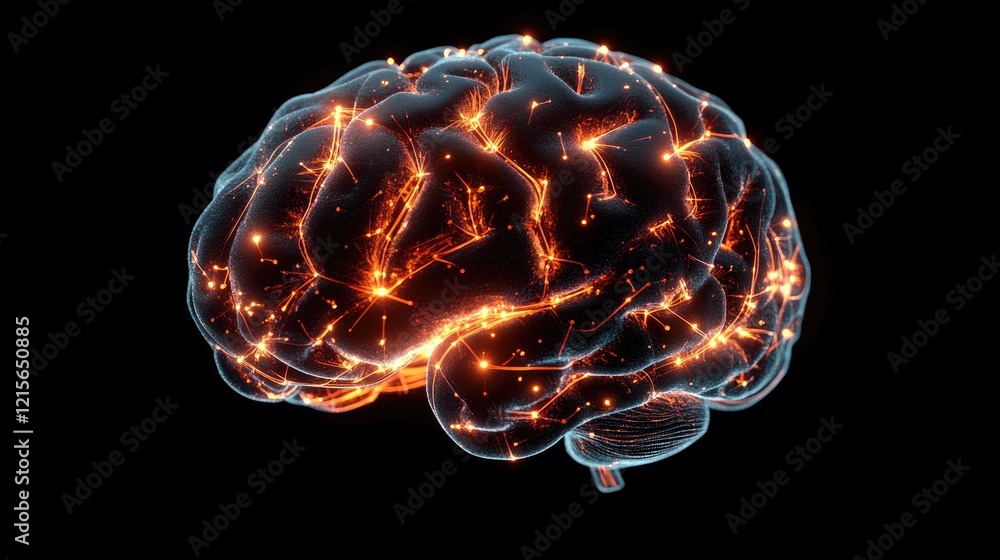 Poster a conceptual image of a d brain with glowing nodes and connections, representing the generation and 