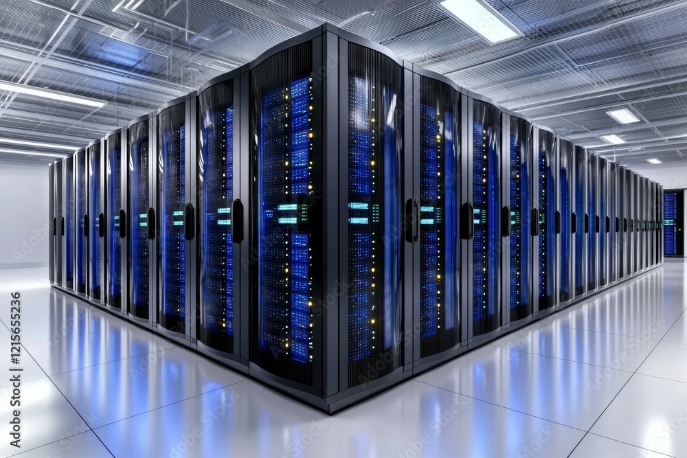 Aufkleber modern data center with rows of high-tech server racks and blue led lights