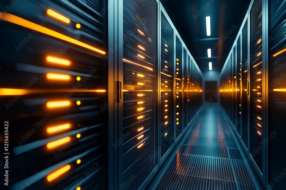 Aufkleber modern data center corridor with illuminated servers and advanced technology infrastructure