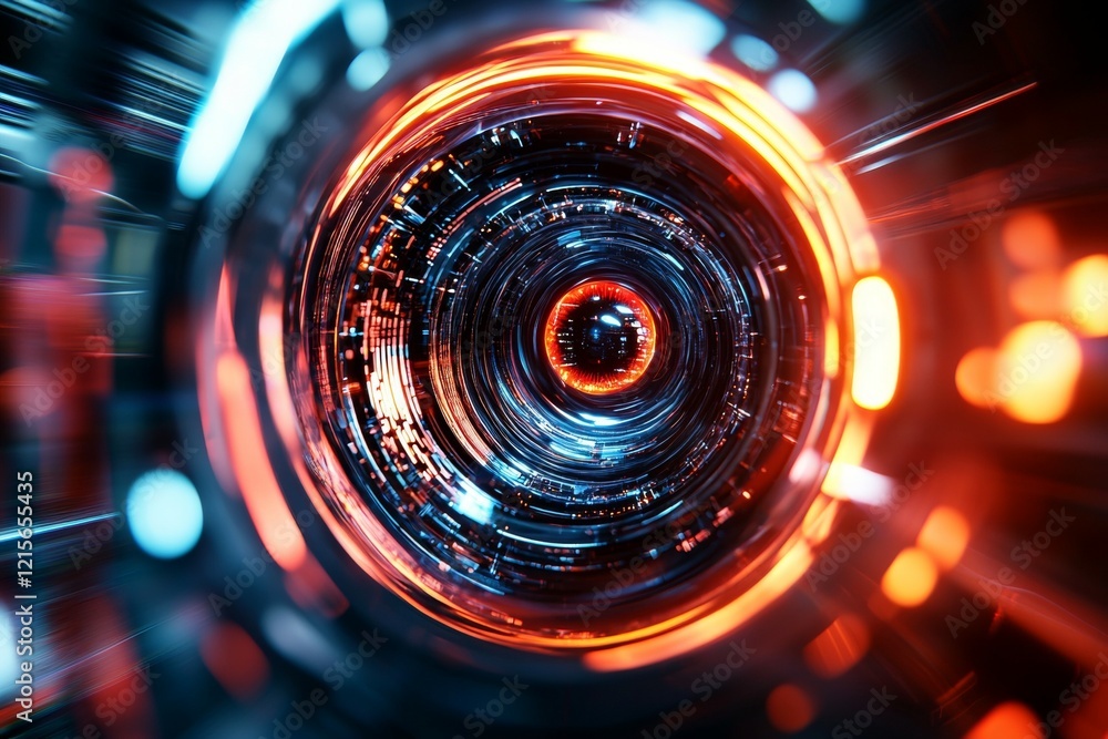 Poster futuristic sci-fi vortex with neon lights and high-tech patterns