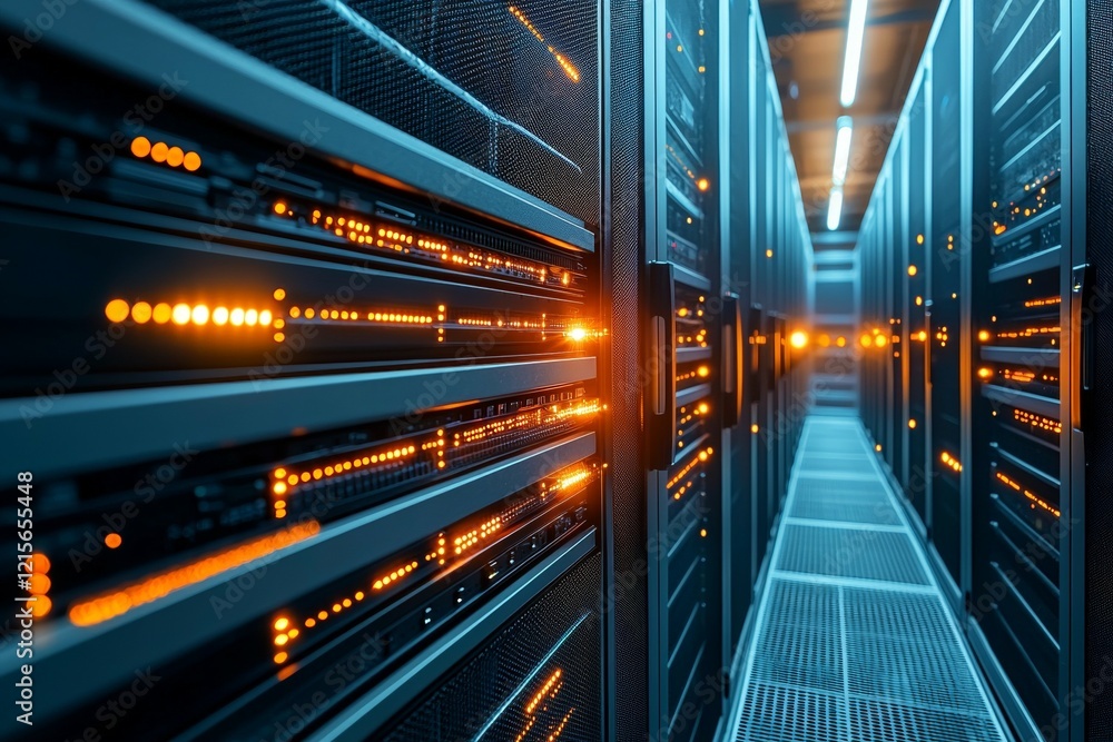Aufkleber modern data center with illuminated servers and advanced technology infrastructure