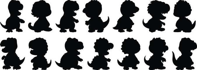 Dinosaur silhouettes set, prehistoric pack of vector silhouette design, isolated background © FutureFFX