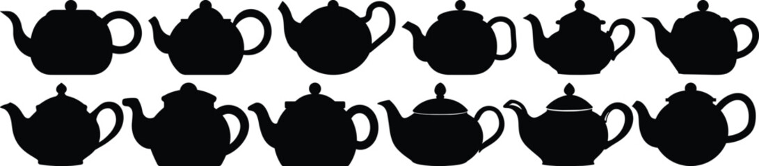 Teapot silhouette set vector design big pack of tea illustration and icon