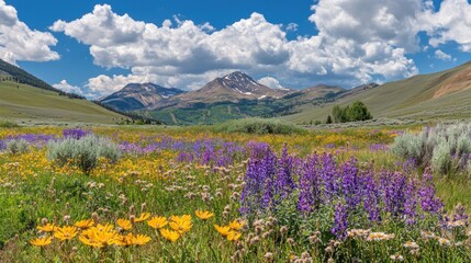 Vibrant Wildflower Meadow with Majestic Mountain Backdrop