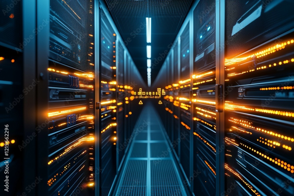 Aufkleber modern data center corridor with blinking server lights and technology infrastructure