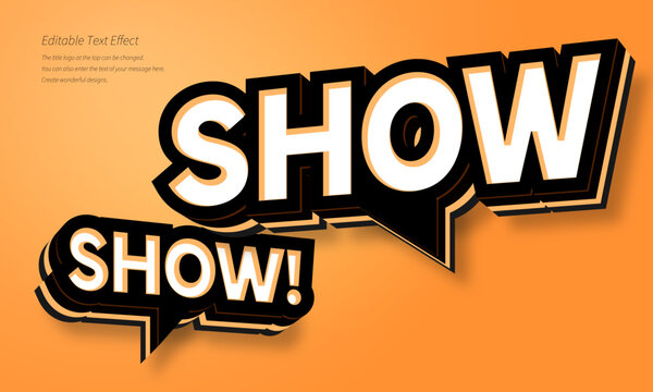 &rdquo;Girls Show!&rdquo; Editable title logo text style effect in speech balloon text with purple line accent black border & purple inner shadow. purple background, sans serif typeface
