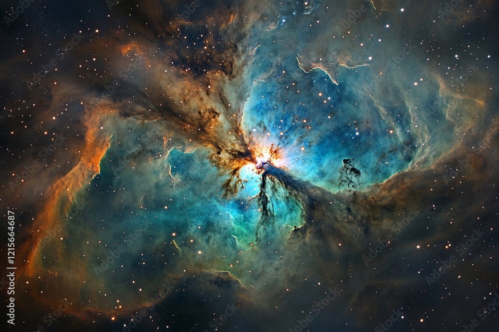 Wall mural vibrant nebula with cosmic dust and gas clouds.