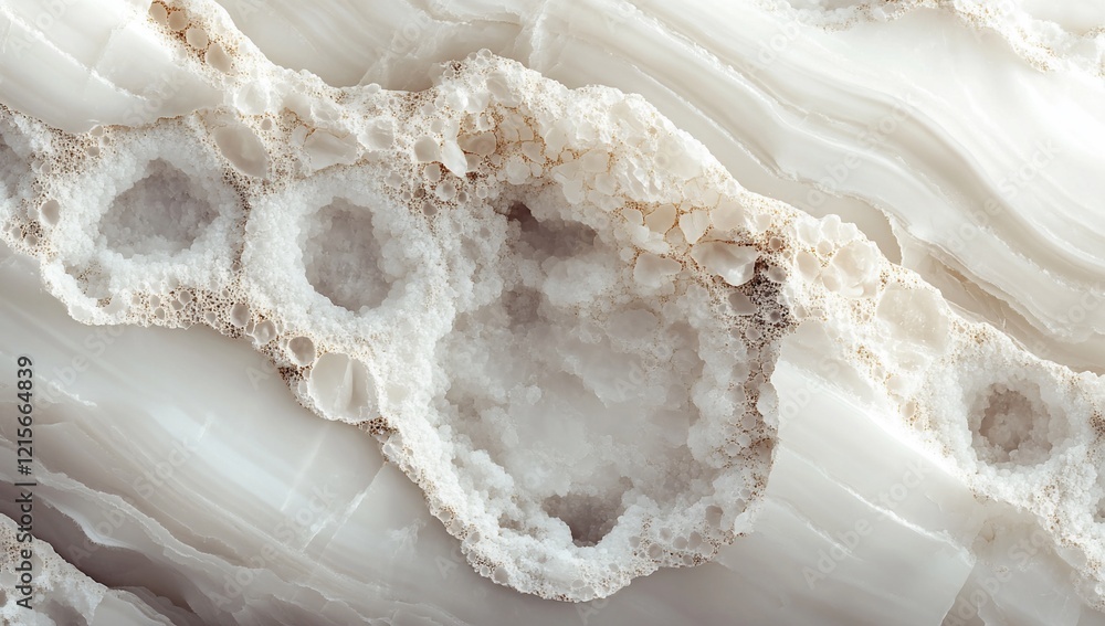 Poster close-up of white onyx stone with unique porous texture and pattern.