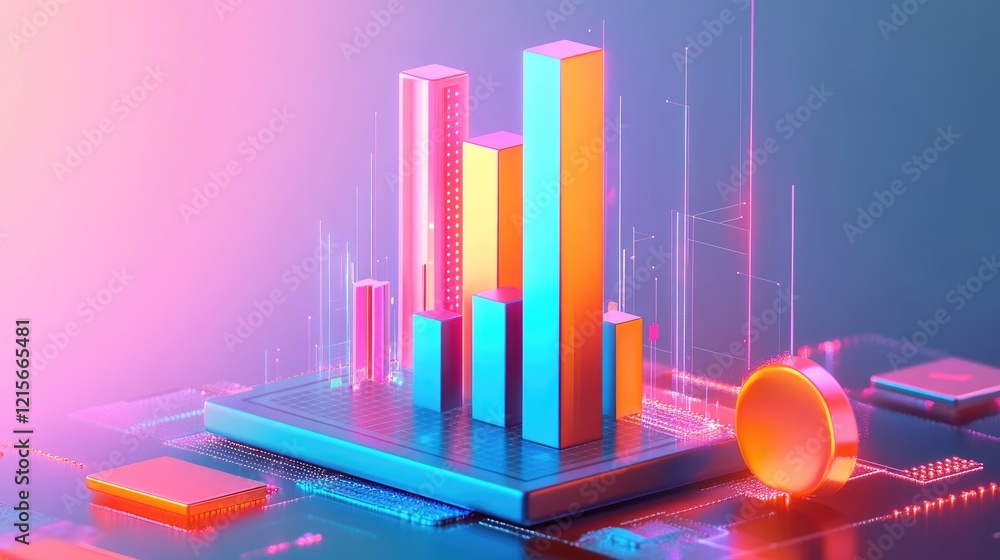 Fototapete a stylized d bar chart emerging from a digital interface, showcasing real-time data updates and anal
