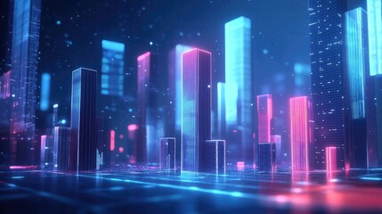 A stylized D bar chart emerging from a digital interface, showcasing real-time data updates and analytics, with a tech-inspired background to convey innovation and progress in data science.