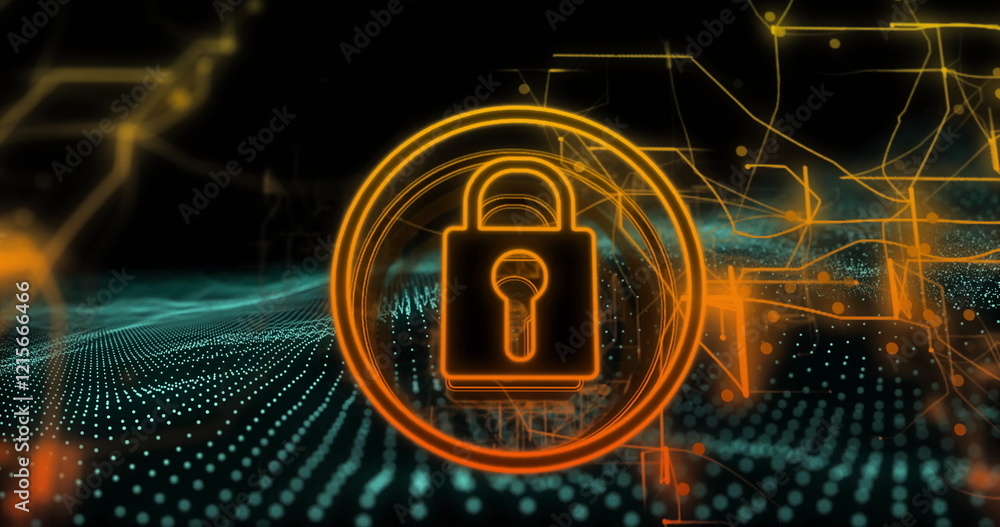 Aufkleber lock and key symbol image over digital network and data points